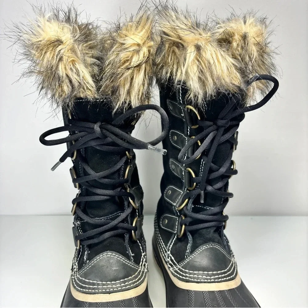 Sorel Black Waterproof Joan Of Arctic Lace Up Boots Size 7